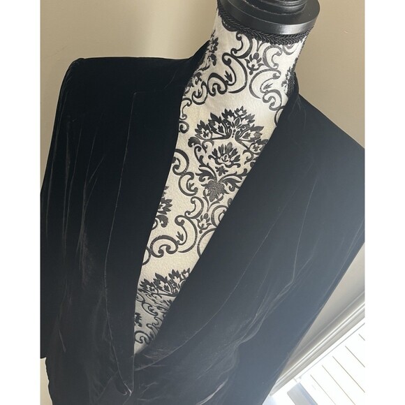 Paperwhite Velvet Black Blazer Womens Tuxedo Jacket 8 Holiday Party Oversized - Picture 2 of 12